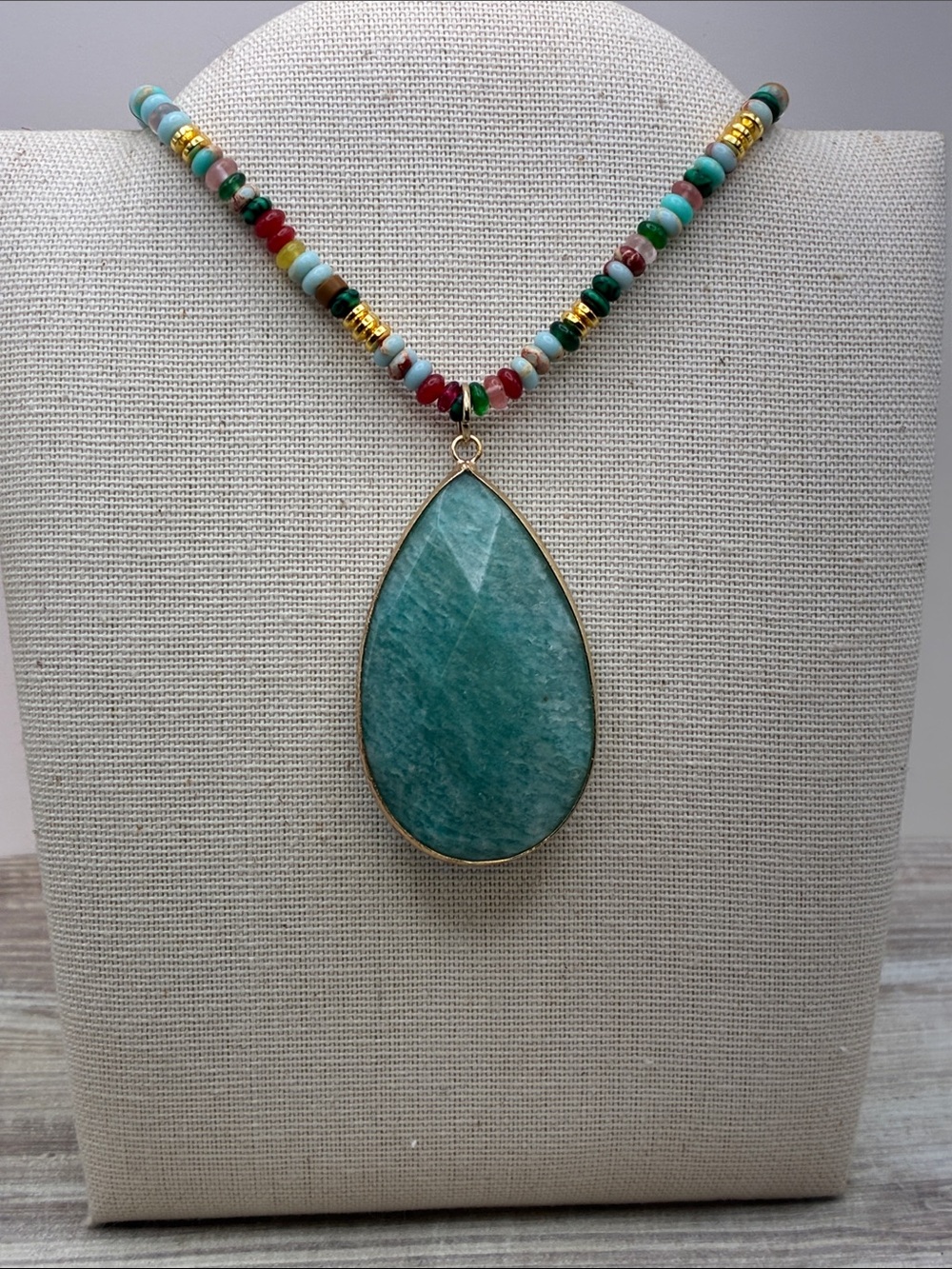 Beaded Amazonite Teardrop Pendant Necklace
